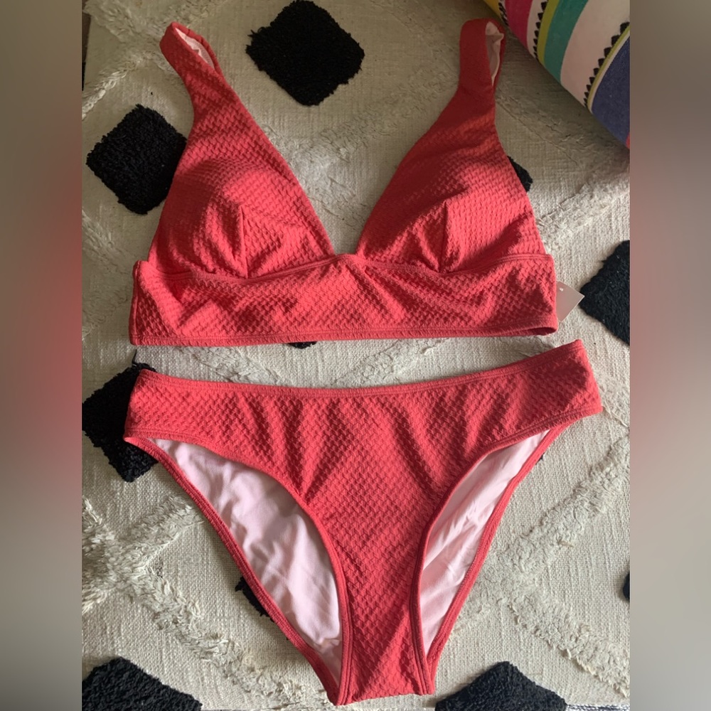 Cupshe Textured Coral Red Two-Piece Bikini Set